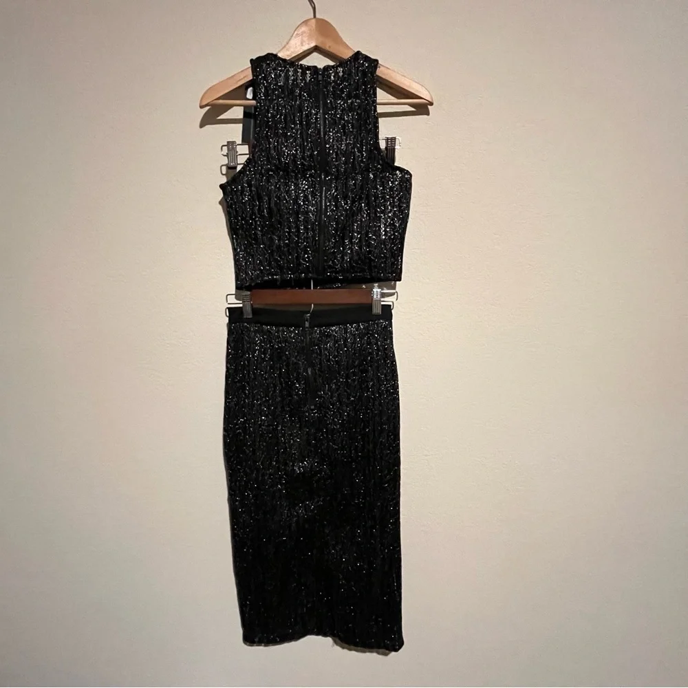 NWT DO+BE Black And Silver Mesh Textured Skirt Set SZ S